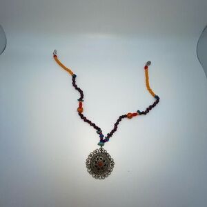 Bohemian Silver and Orange Beaded Necklace